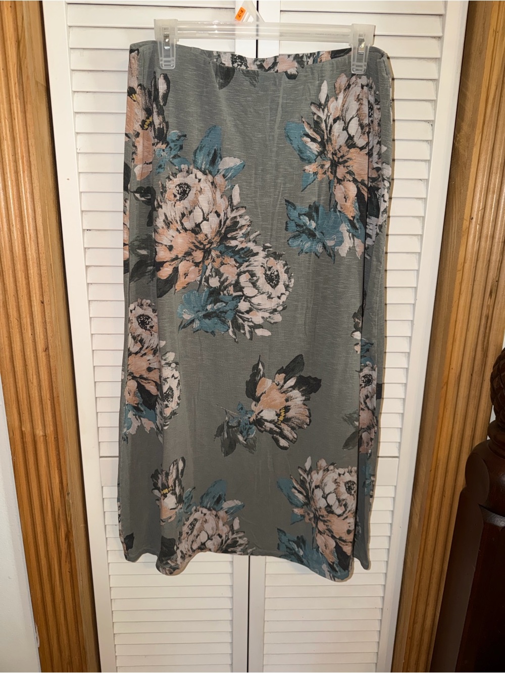 J. Jill Grey Maxi Skirt with Blush and Teal Floral Print